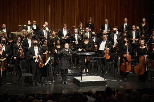 Hamilton Philharmonic Orchestra, on stage, facing the audience