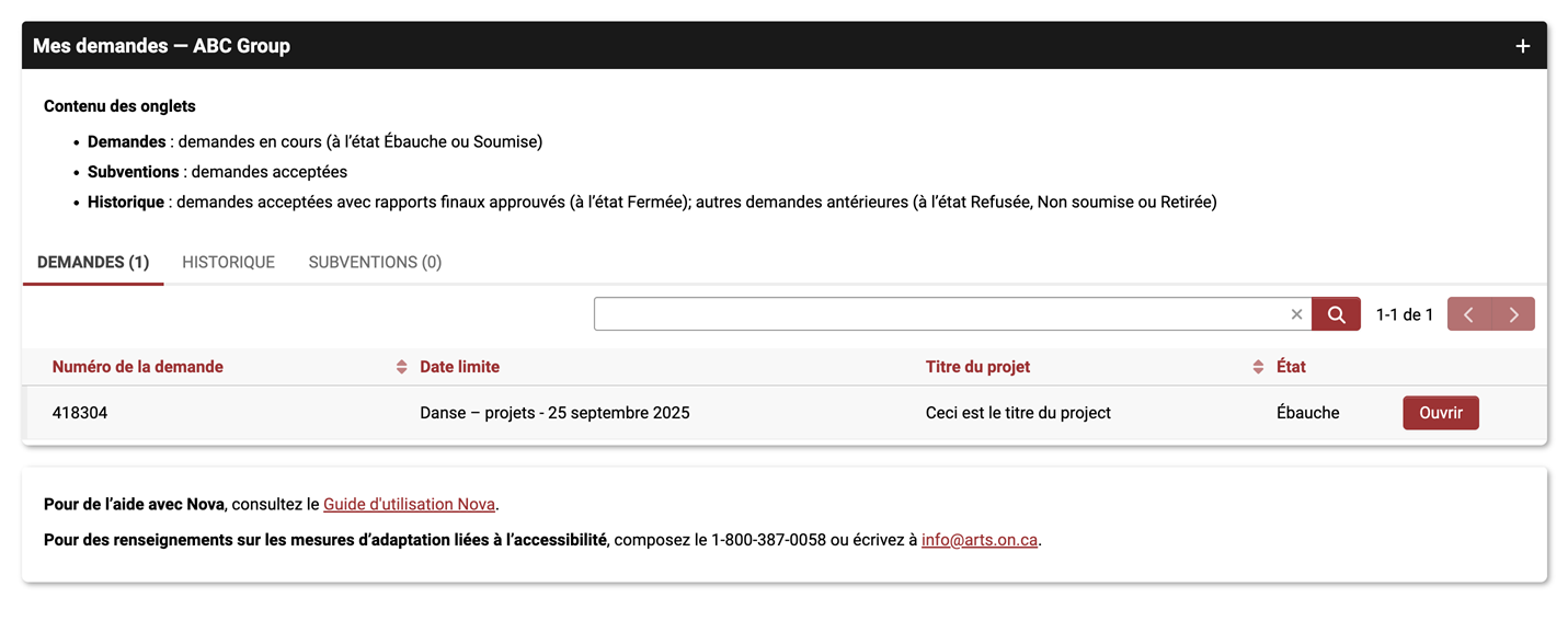 Capture d'écran de l'interface Nova