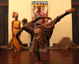 Image from Mumbi Tindyebwa’s 2013 production of Nightmare Dream (IFT Theatre/Newface Entertainment) at the historic Campbell House Museum. Pictured performers: Neema Bickersteth, Pulga Muchochoma and Peter Bailey. Photo by Mariuxi Zambrano.