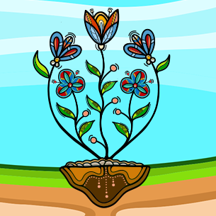 Illustration of flowers growing from the soil