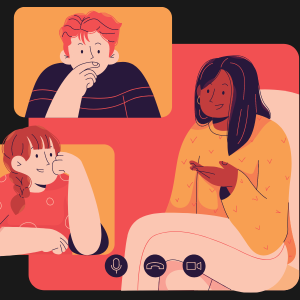 Three people talking online