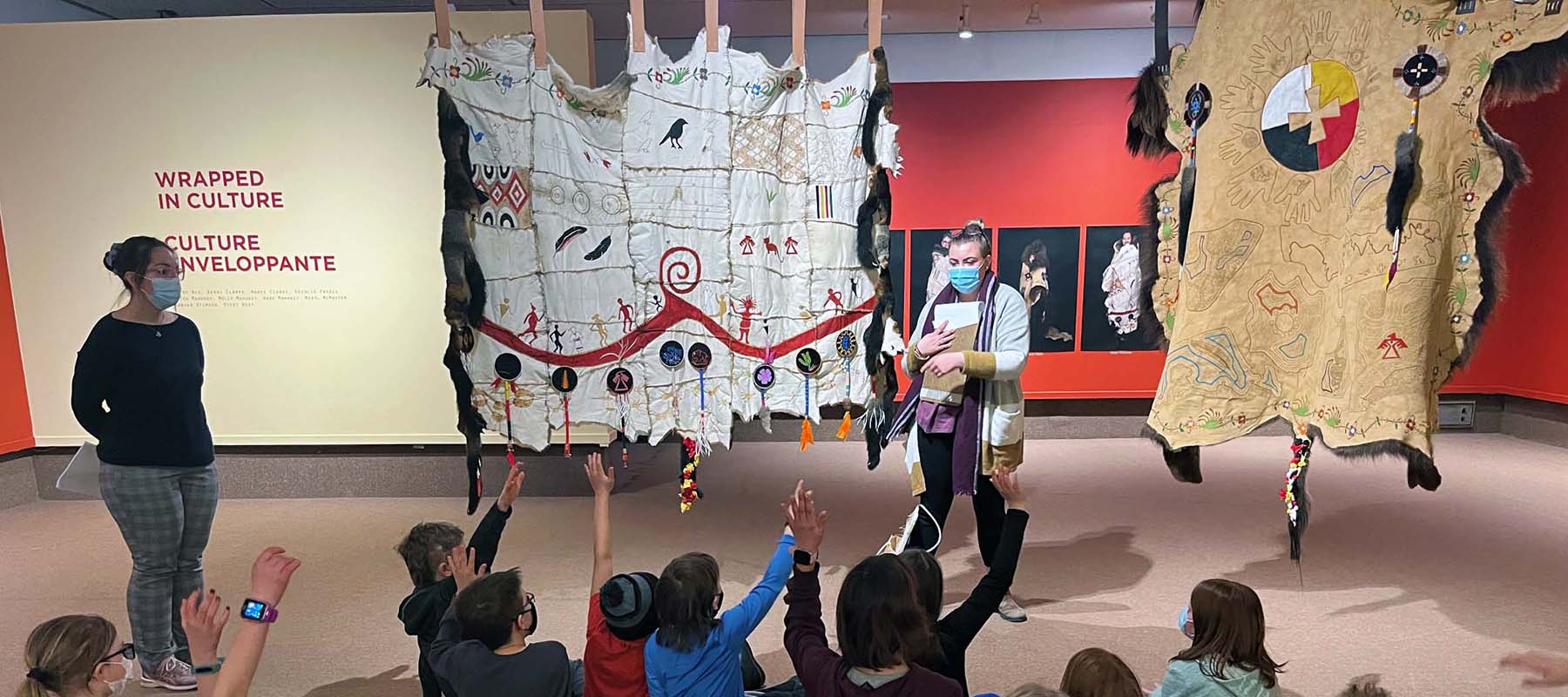 Installation view of Wrapped in Culture, a travelling exhibition from the Ottawa Art Gallery, on display at the Thunder Bay Art Gallery. (Photo: Ashley Agostino)