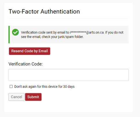 Screenshot of Two-Factor Authentication