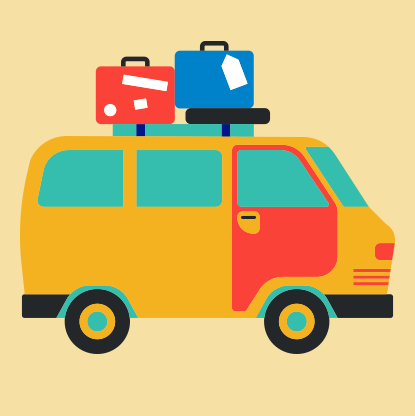 Camionnette avec bagages sur le toit
