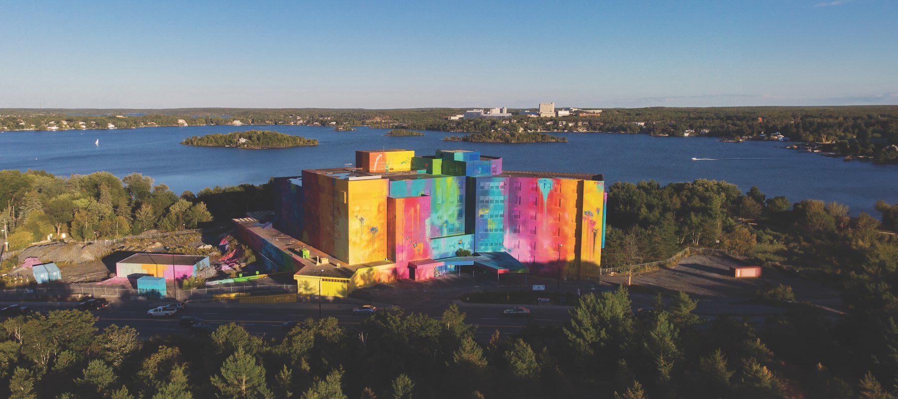 Mural painted by Kelly Graval (RISK) on the old St. Joseph's hospital in Sudbury, part of Up Here festival produced by urban arts organization We Live Up Here.